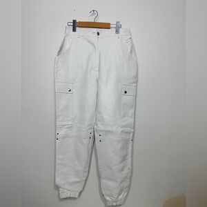 White Leather Cargo Pants - Classic Utility Style